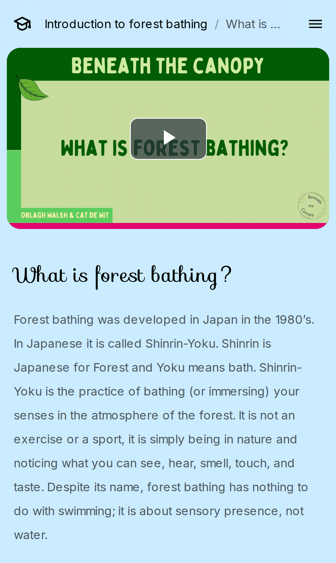 Video lesson from the online course Introduction to forest bathing