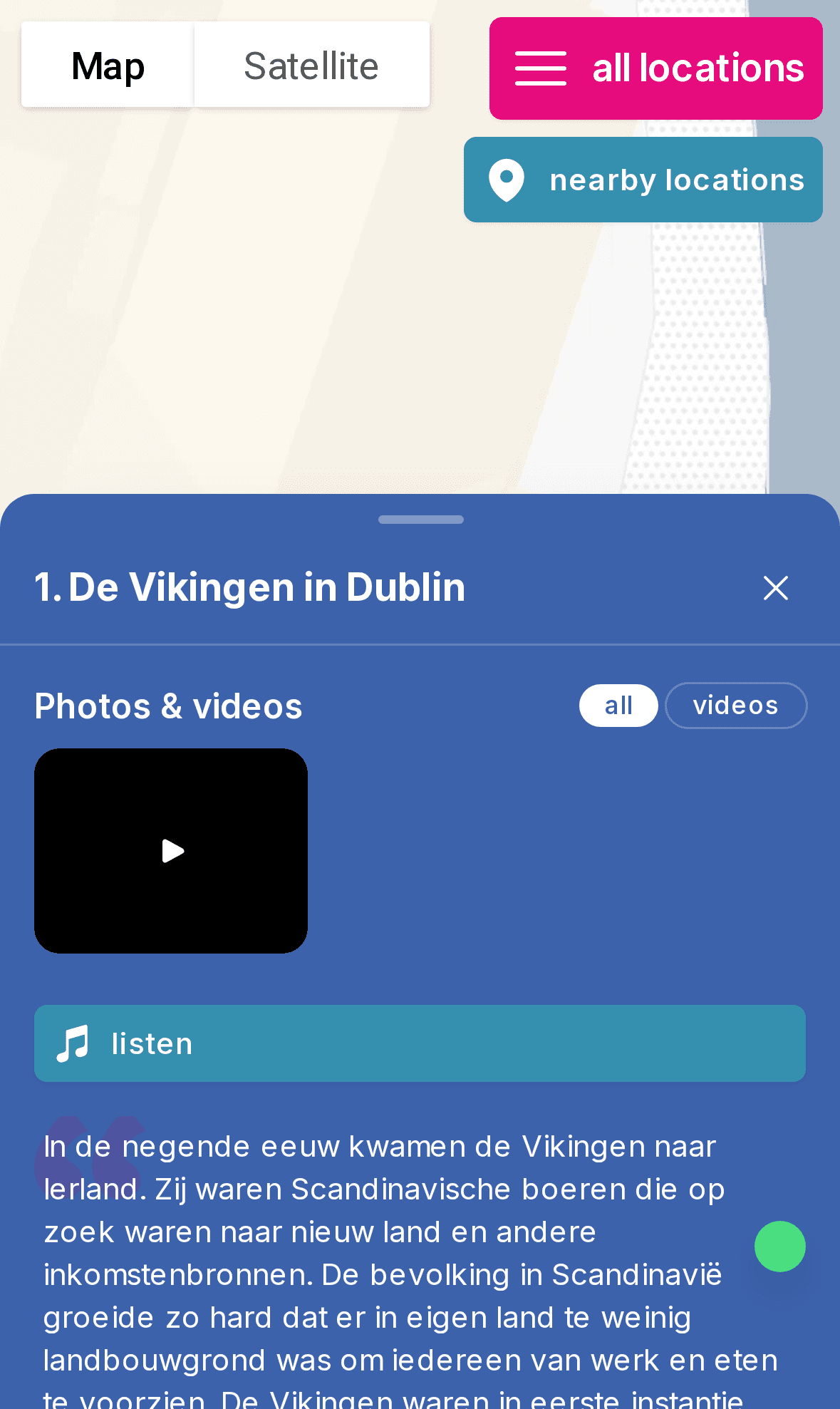 Location 'De Vikingen in Dublin' with video and an audio player