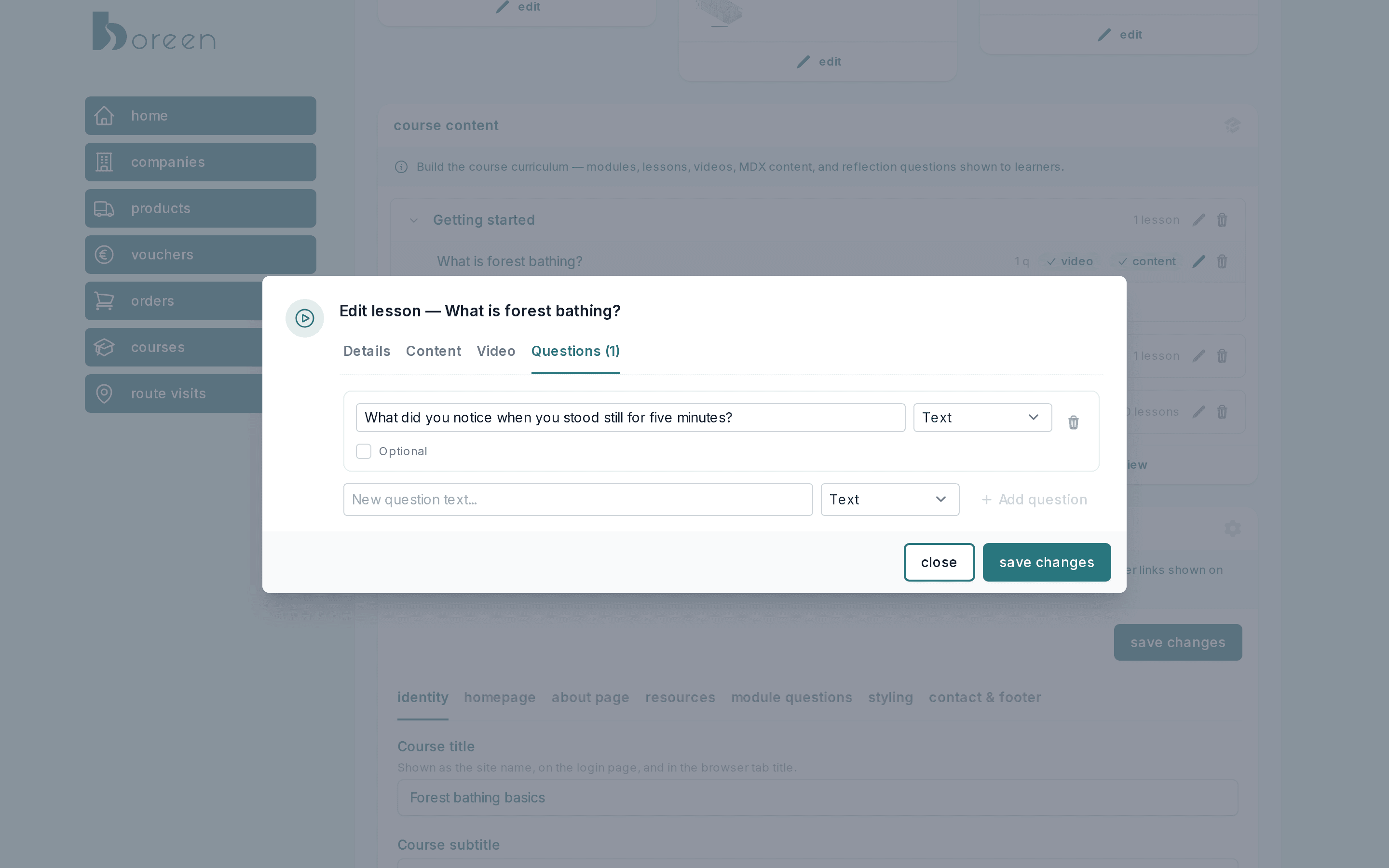 Lesson editor with a question for students